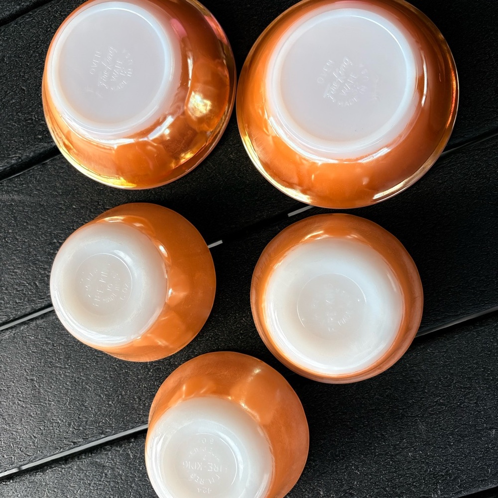 Vintage Fire King Peach Luster & White Glass custard/dessert Cups